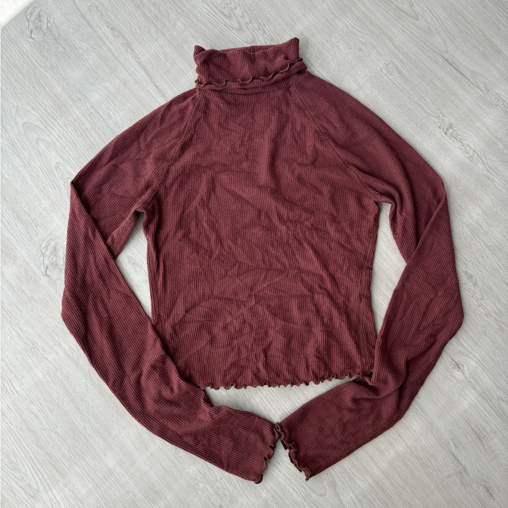 Urban Outfitters Maroon Long Sleeve Crop Top